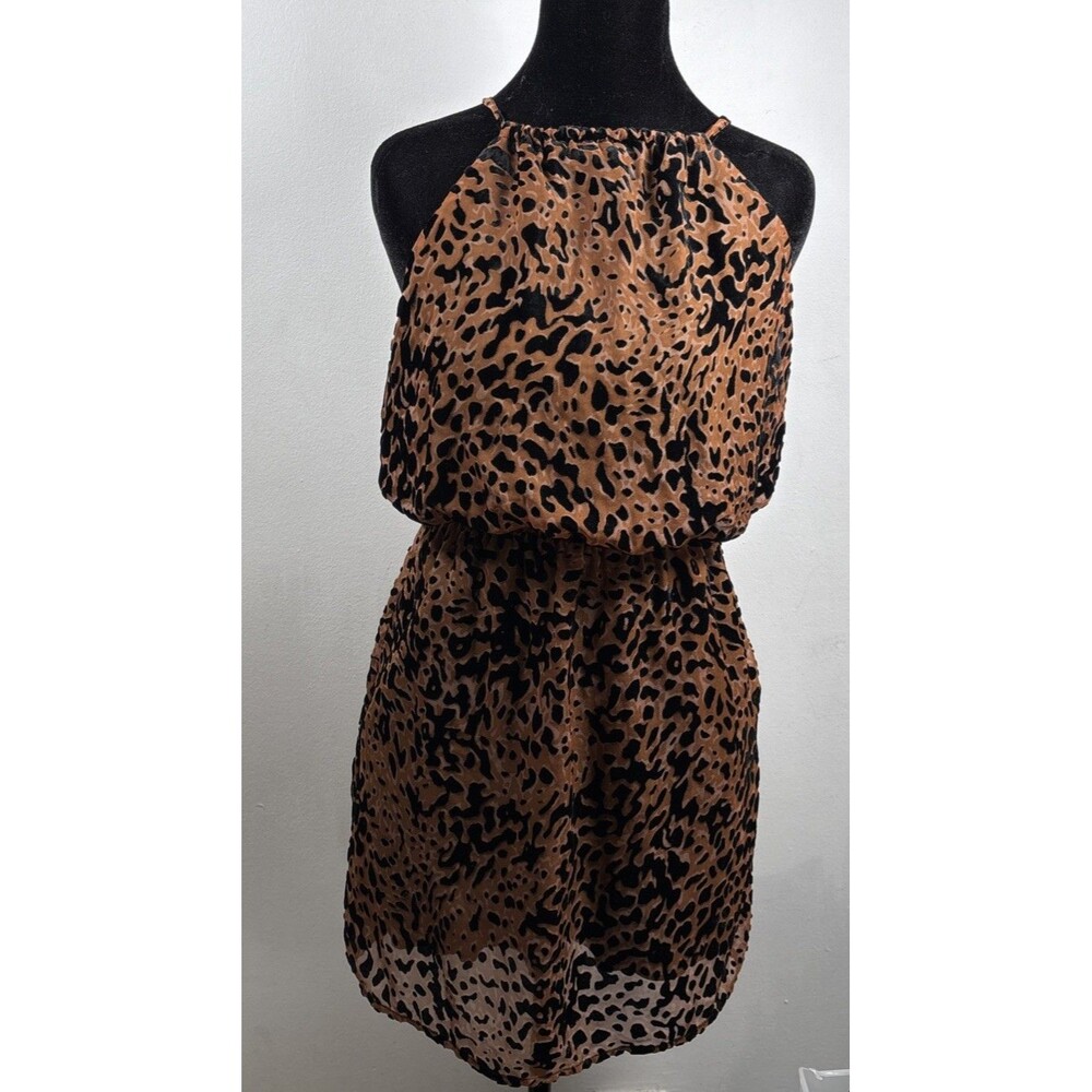 Lulus Leopard Print Mini Dress Small Open Back Spaghetti Strap Flowy Party Boho
